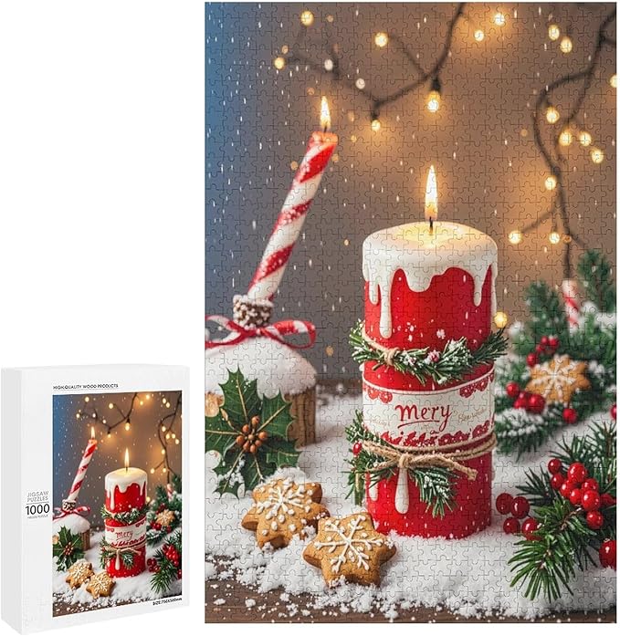 Jigsaw Puzzles for Adults 1000 Piece - Merry Christmas，Christmas Candles Wooden Puzzle，Stress Relief Games，Funny Puzzle，Unique Gifts for Wall Art ，Family Puzzles，Educational Games，Challenge Puzzles