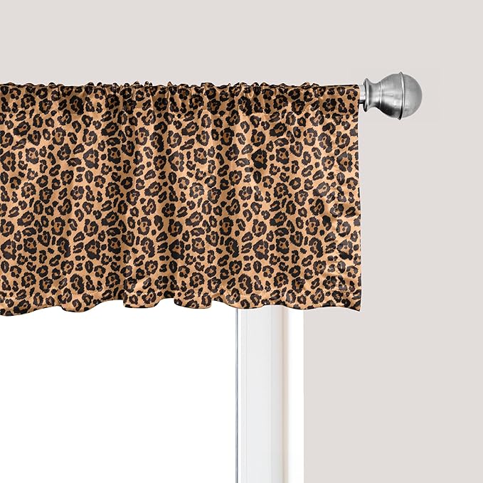 Ambesonne Peach Color Leopard Print Window Valance, Orange Color Leopard Pattern Illustration Exotic Pattern, Curtain Valance for Kitchen Bedroom Decor with Rod Pocket, 54" X 12", Orange and Black