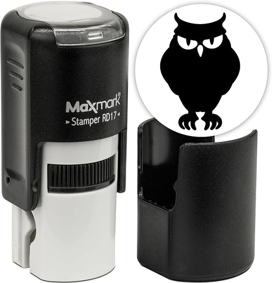 MaxMark Round Self Inking Halloween Stamp - Owl - Black Ink