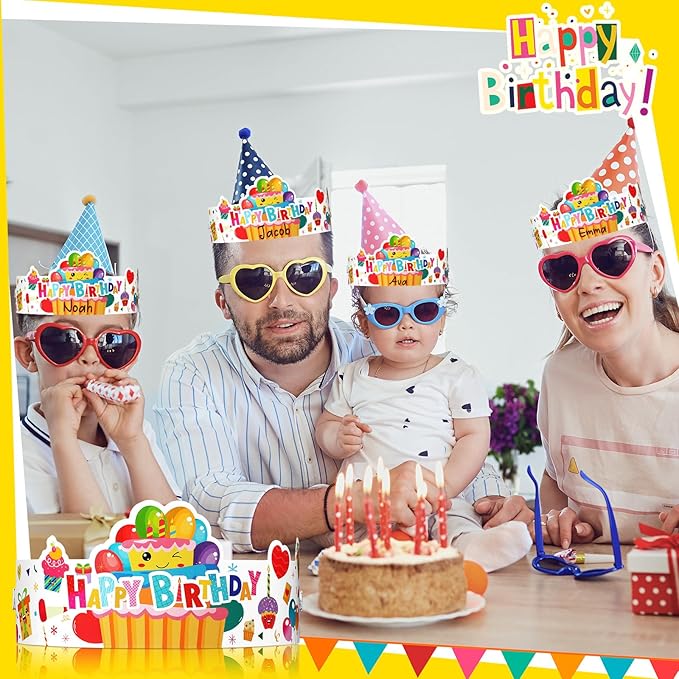 Outus 42 Pack Happy Birthday Crowns for Kids Classroom with Elastic Band for Teachers Students Kindergarten Party