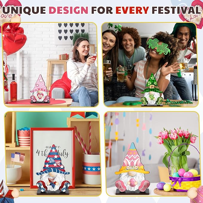 Blulu 34 Pcs Christmas Interchangeable Wooden Gnome Decor DIY Holiday Christmas Seasonal Tiered Tray Decoration Gnomes with Magnet Pieces Welcome Sign for Xmas Holiday Decorations (Vivid)