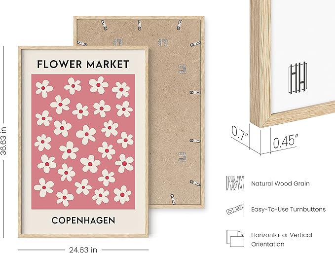 HAUS AND HUES Flower Market Poster, Danish Pastel Wall Art, Floral Prints and Decor, Pastel Flowers Wall Poster (Beige Framed, 24" x 36")