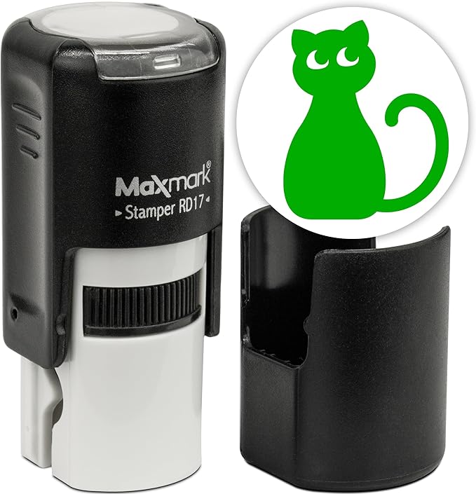 MaxMark Round Self Inking Halloween Stamp - Cat - Green Ink