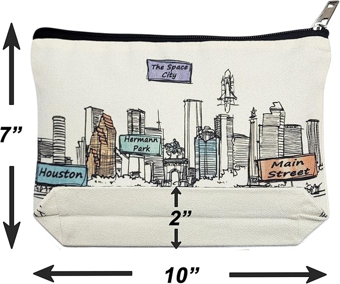 Cities Around the World Artwork Cosmetic Bag Series – Designed in USA, Travel Makeup Bag with Zipper, Souvenir Gift for Women, Artwork Organizer for Purse or Toiletry (Houston)