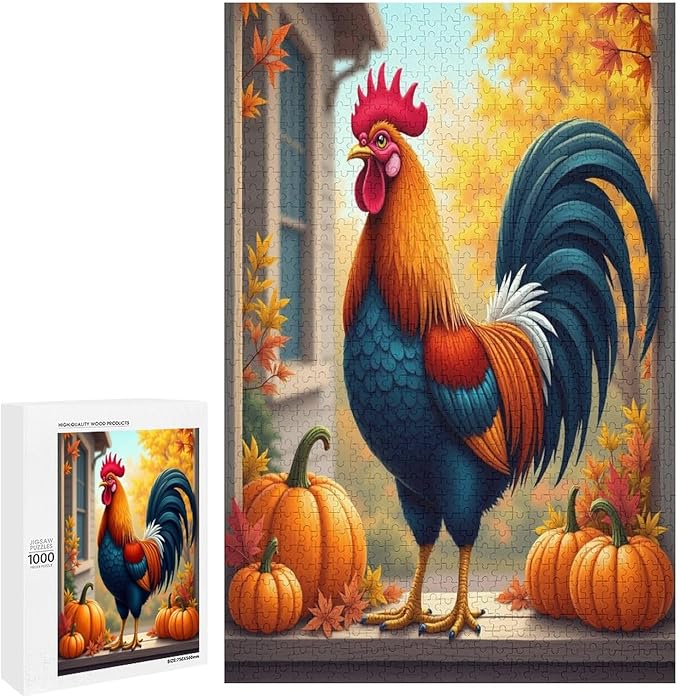 Jigsaw Puzzles for Adults 1000 Piece - Thanksgiving Fall Pumpkins and Cocks Wooden Puzzle，Funny Puzzle，Unique Gifts for Wall Art ，Family Puzzles，Educational Games，Challenge Puzzles