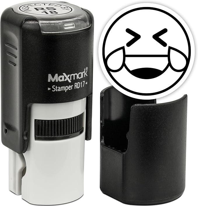 MaxMark Round Self Inking Emoji Stamp - Laughing - Black Ink