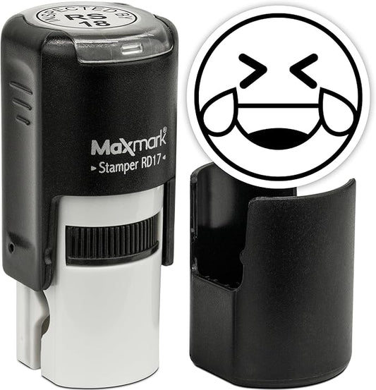 MaxMark Round Self Inking Emoji Stamp - Laughing - Black Ink