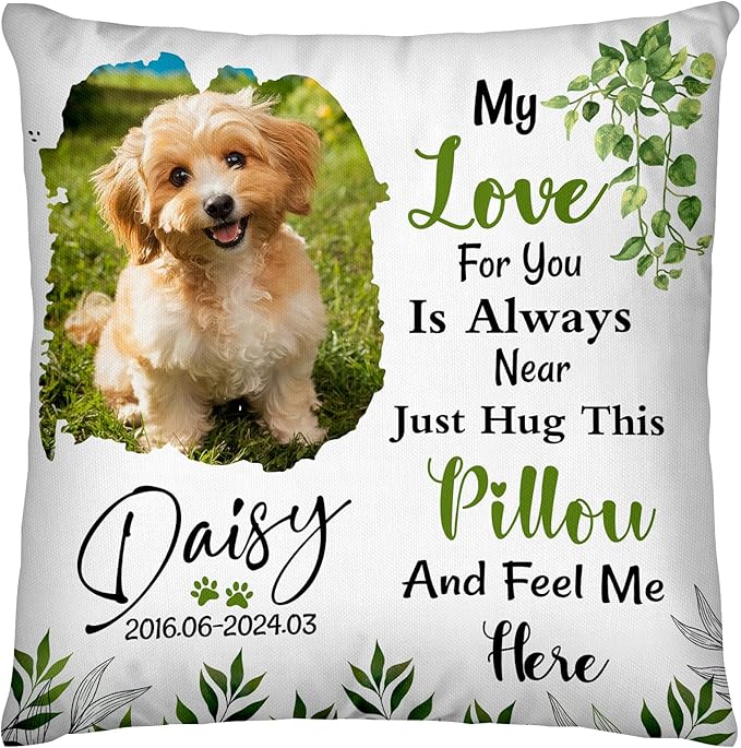 Personalized Memorial Throw Pillow with Photo (Insert Included), Sympathy Gift for Pet Loss, Customized Pillow Pets for Dog and Cat Owners (Green)