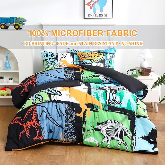 4 Pcs Bed in A Bag Twin Comforter Set for Boys, Dinosaur Bedding Sets with Sheets for Kids