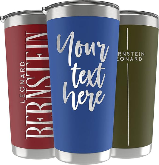 Personalized Gifts For Men - 20 Oz. Custom Tumblers w/Lid, Royal Blue - Insulated Travel Coffee Mugs - Optional Straw Set, Stainless Steel Double Wall Coffee Tumbler, Personalized Cups