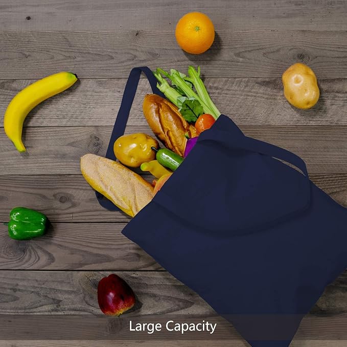 TOPDesign 12-Pack Economical 16"x15" Navy Blue Cotton Tote Bag, Lightweight Medium Reusable Grocery Shopping Cloth Bags, Suitable for DIY, Advertising, Promotion, Gift, Activity