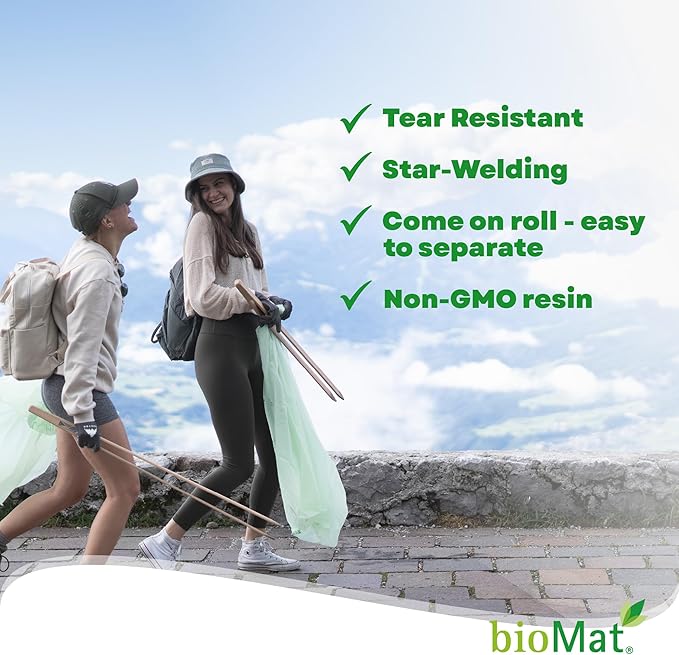 bioMat 13 Gallon Compostable Trash Bags, 50 Count, Tall Kitchen Compost bags for Food Waste, BPI ASTM D6400 and CMA Certified Kitchen Food Scrap Waste Bags