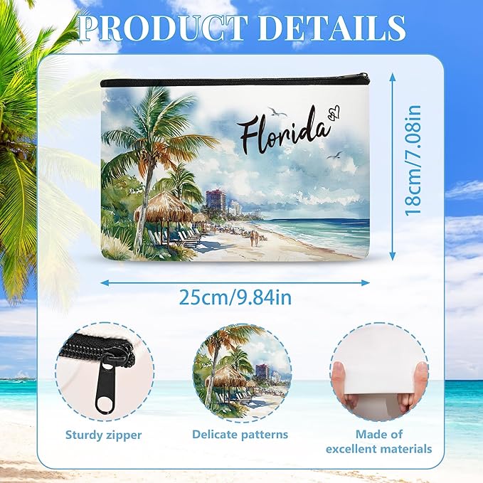 Florida Makeup Bags Gifts for Women, Florida Souvenirs Themed Gifts Cosmetic Bag, City Travel Gifts for Girls Besties Best Friend Bff Sister Daughter