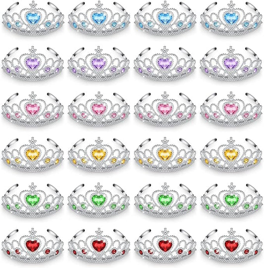 Zhanmai 24 Pcs Tiara Crown Set Princess Crown for Girls Plastic Tiaras Dress up Costume Party Favor Accessories Kid Birthday (Blue, Purple, Pink, Rose Red, Yellow, Green)