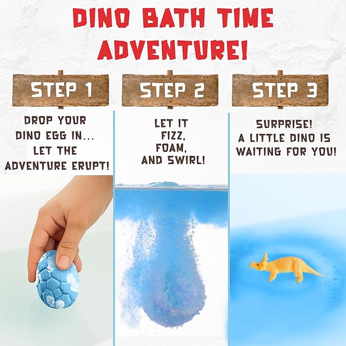 All Natural Bath Bombs for Kids with Surprise Toys Inside- 12 Pack Organic Dinosaur Bath Bombs with Toys Inside - Dino Bath Bomb for Kids