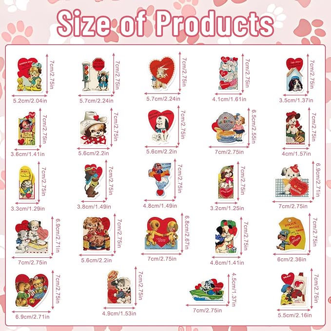 Valentine's Day Fridge Magnet Stickers - 24 Pcs Vintage Valentine's Day Heart Love Dog Refrigerator Magnet Valentine Fridge Stickers for Home Kitchen Office Cruise Locker Mailbox Door Decor