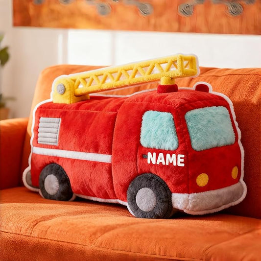 Personalized Fire Truck Shaped Pillow, Custom Name Plush Stuffed Pillows, Suitable for Beds, Sofas, Bedrooms, Living Rooms Custom Decorative Cushion Gifts for Birthday and Anniversary