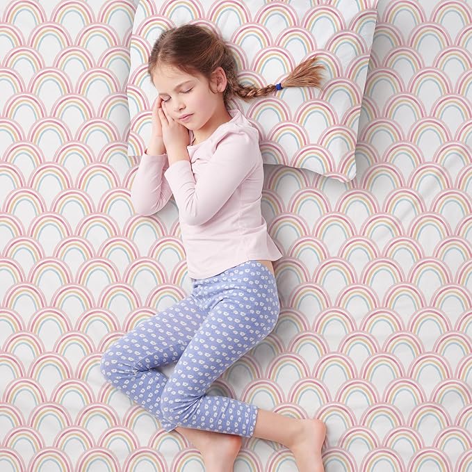 Kids Organic 100% Viscose Derived from Bamboo Sheet Set | Twin or Full Size Fitted Bed Sheets | Oeko-Tex Certified | Cute Toddler Bedding for Girls & Boys Rainbow Twin