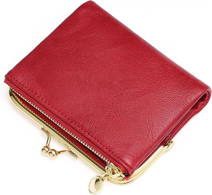 Wallet Women Small RFID Blocking Bifold Leather Wallets for Women Vintage Coin Purse With Zipper and Kiss Lock