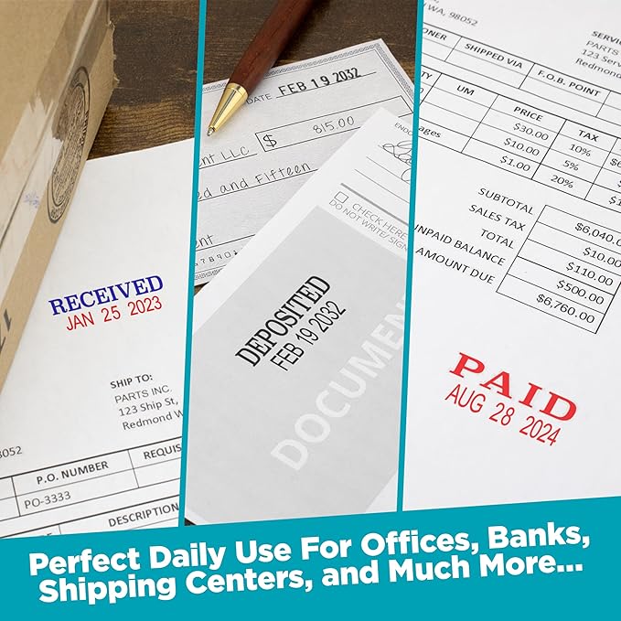 MaxMark Self-Inking Rubber Date Office Stamp with Revised Phrase & Date - Black Ink (Max Dater)