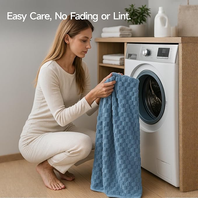 REDKISS Microfiber Bath Towels Set of 4-27x55 Inch Large Waffle Bath Towels for Body, Highly Absorbent, Super Soft, Lint Free Fluffy Shower Towel for Bathroom, Gym, Lightweight Towel Set Blue & Gray