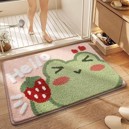 Ankah Bath Mat Cute Shower Rug, Luxury Shaggy High Absorbent and Anti Slip, Machine Washable Fit for Bathtub, Shower and Bath Room, (19.68"x 31.49", Hello Frog)