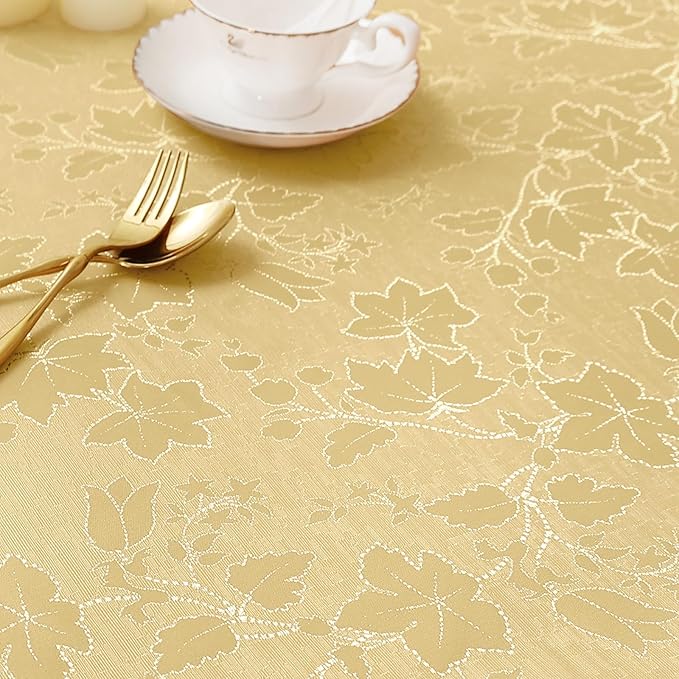 misaya Rectangle Thanksgiving Tablecloth, Waterproof Jacquard Fall Table Cloth, Damask Cloth Table Cover for Harvest Decor (60" x 102", Yellow Maple Leaf)