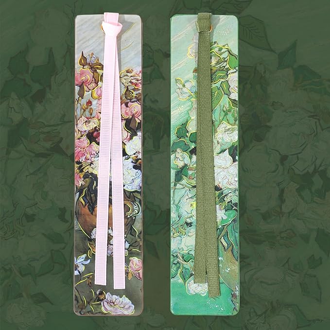 2Pcs Oil Painting Bookmarks for Women, Bookmarks Set for Book Lover, Book Marks for Reading, Vintage Book Marks for Kids Students Classroom Gift for Teacher Pink Roses & Roses