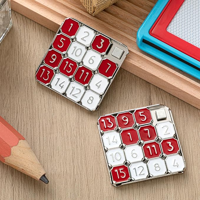 Metal Number Slide 15 Puzzle Red and White Number Sliding Puzzle Educational Pocket Funny Christmas IQ Game Gift for Teens and Adults, Ideal for Learning Tool Party Favors,1 Pack