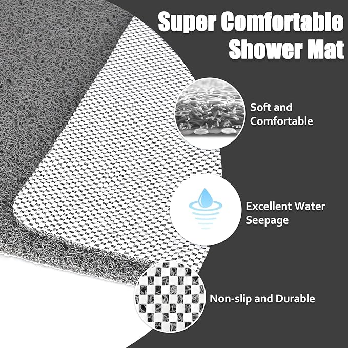 Shower Mat Non Slip - 24x24 Inch Soft Comfort Bath Mat with Drainage Holes, PVC Loofah Massage Bathmat for Shower, Tub, Bathroom, Wet Areas, Quick Drying