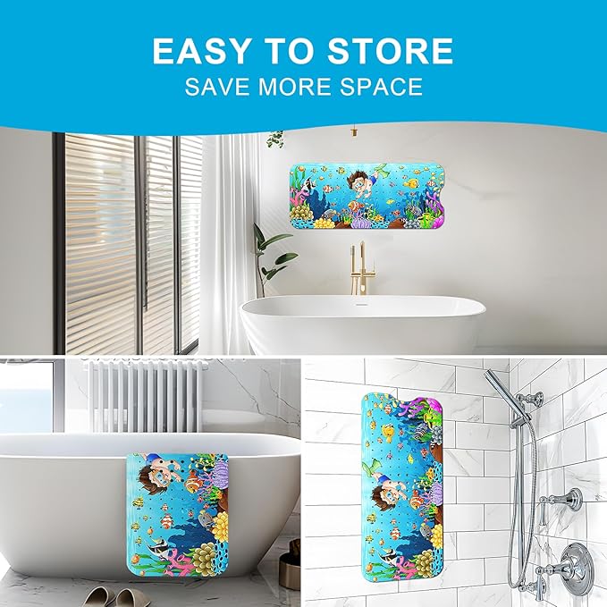 XIYUNTE Baby Bath Mat for Tub Non Slip Kids Bath Mat - 40''x16'' Extra Long Cartoon Bathtub Mat Non Slip Kids Shower Mat Eco-Friendly Toddler Bath Mats with Suction Cups, Machine Washable