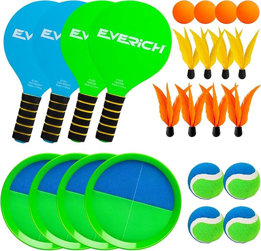 EVERICH TOY Toss and Catch Ball Set & Paddle Ball, Outdoor Games for Kids Toys, Christmas Family Games, Beach Pool Camping Yard Game Outside Toys, Gifts for Boys Girls 3 4 5 6 7 8 9 10 11 12 Years Old