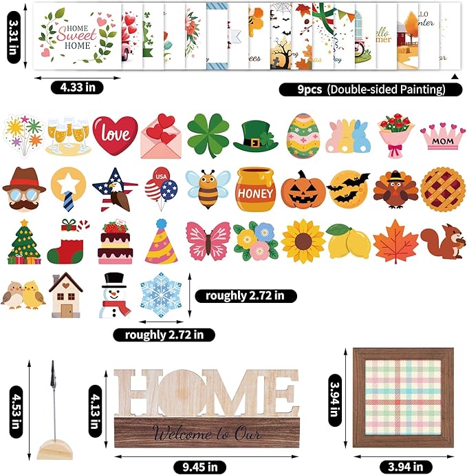 48 Pcs Christmas Tiered Tray Decor Interchangeable Seasonal Home Decor Wooden Signs 17 Themes Thanksgiving Tiered Tray Decorations Set Year Round Holiday Decoration for Home