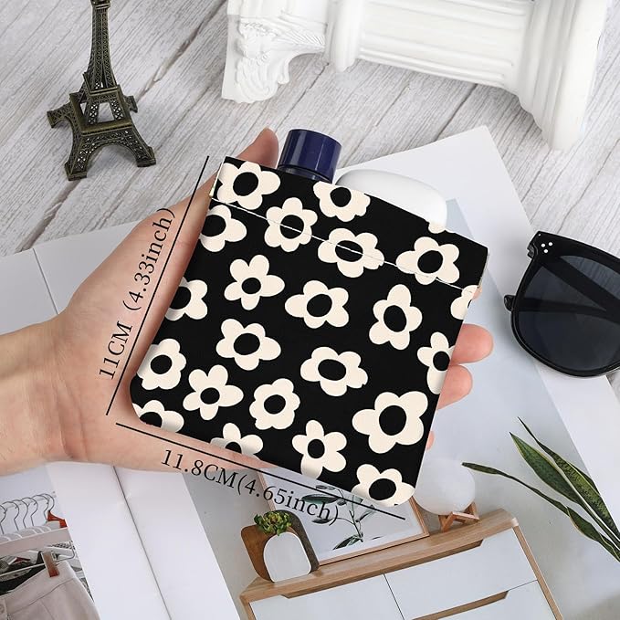 2Pcs PU Leather Small Squeeze Coin Purse Pouch Mini coin Bag Unique And Cute Wallet Cosmetic Bags Change Bag For Women Girls Men （Black and Pink Flowers