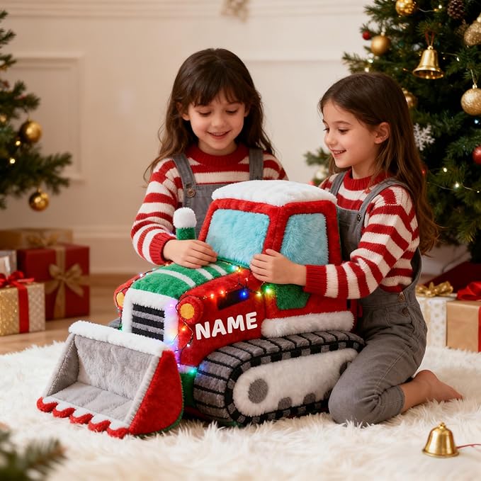 Personalized Bulldozer Shaped Pillow, Custom Name Plush Stuffed Pillows, Suitable for Beds, Sofas, Bedrooms, Living Rooms Custom Decorative Cushion Gifts for Birthday and Anniversary