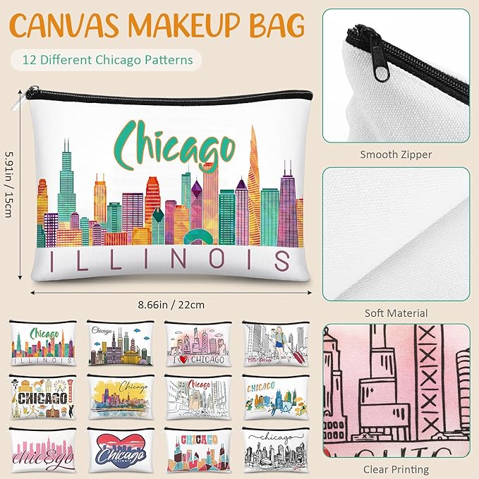 Reginary 12 Pcs City Souvenir Gifts Texas State Gifts Chicago City Souvenirs California Makeup Bag Paris San Francisco Alaska Zippered Cosmetic Bag for Women Traveler Souvenirs