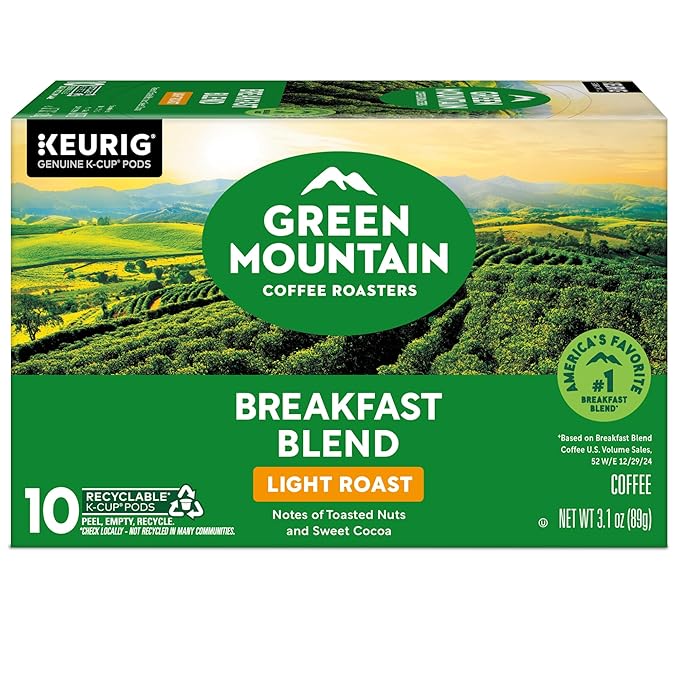 Green Mountain Coffee Roasters Breakfast Blend, Keurig Single Serve K-Cup Pods, Light Roast Coffee, 60 Count, (6 Packs of 10)