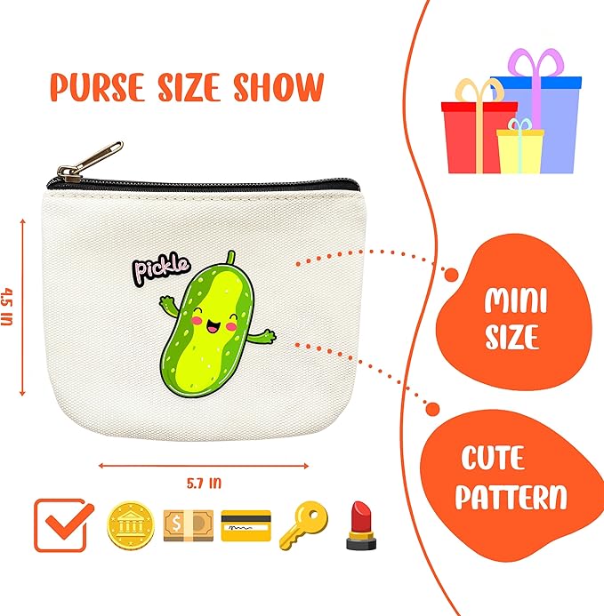 Pickle Coin Purse Pouch Bag Holder for Teens Girls Women Kids, Pickle Lovers Gifts Stuff Decor, Small Mini Purse Coin Card Key Headset Lipstick!