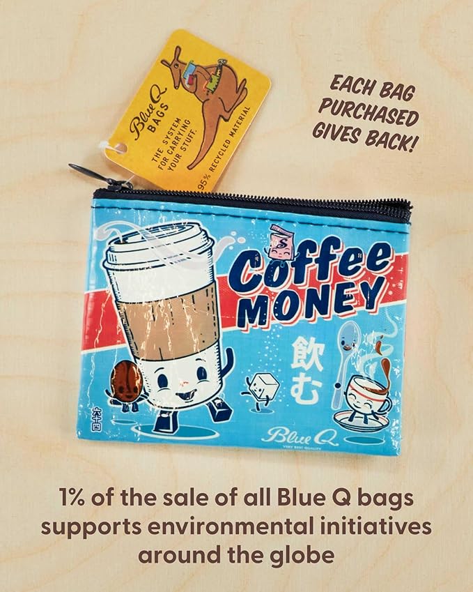 Blue Q Coin Purse – Cute Coin Pouch for Men and Women, Small Wallet Keychain Organizer, Zipper Bag for Coins, Gift Cards & Earbuds, Mini Card Holder, Compact Zip Wallet, 3"h x 4"w