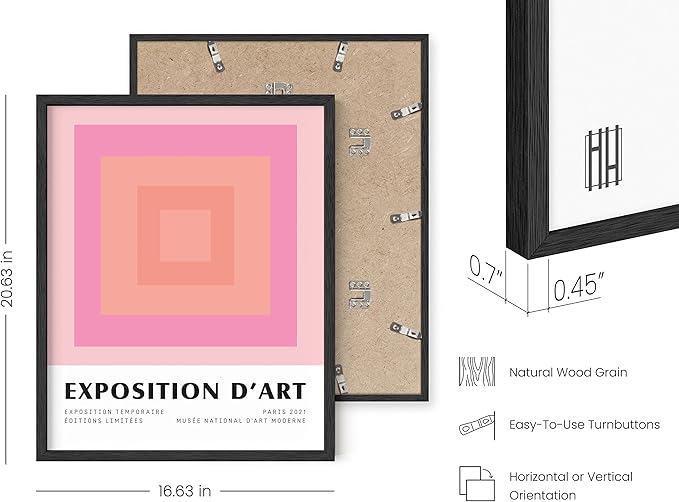 HAUS AND HUES Art Exhibition Poster, Danish Pastel Wall Art, Pink Aesthetic Decor, Geometric Art Prints (Black Frame, 16x20)