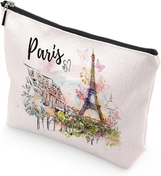 Paris Souvenirs Travel Essentials - Eiffel Tower Paris Souvenirs from France, Paris Gifts for Women Small Cosmetic Bag for Purse, Paris Travel Must Haves Small Makeup Bag Gifts for Girls