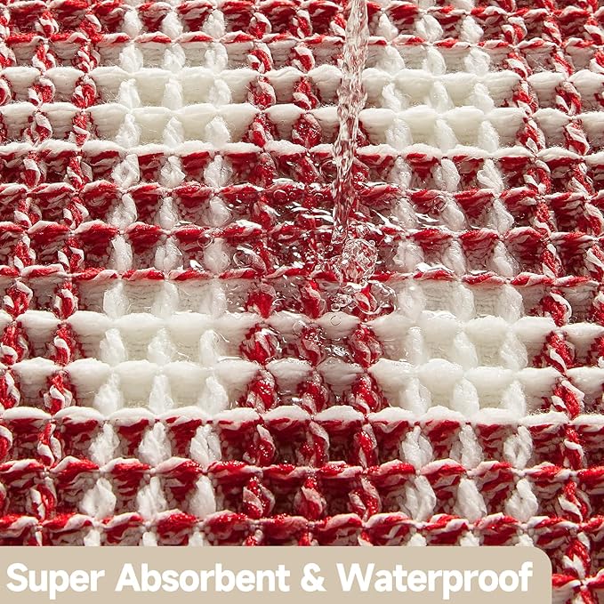 Waffle Bath Mat, Boho Christmas Bathroom Rugs Non Slip Washable Absorbent Checkered Bathroom Mat Quick Dry Cute Bath Mat, 36"x24" Red and White