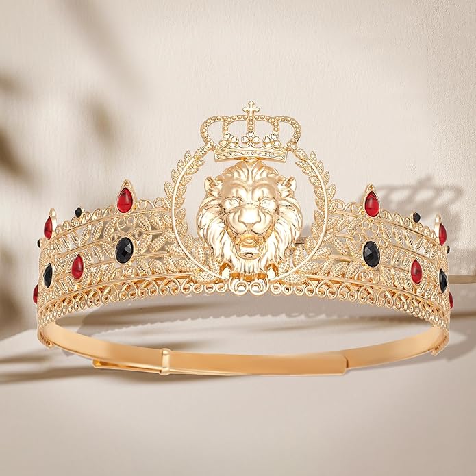King Crown and Birthday Sash, King Crown for Men,Gold Men's Tiara Prince Diadem,Royal Medieval Cosplay Birthday Prom Halloween Hair Accessories