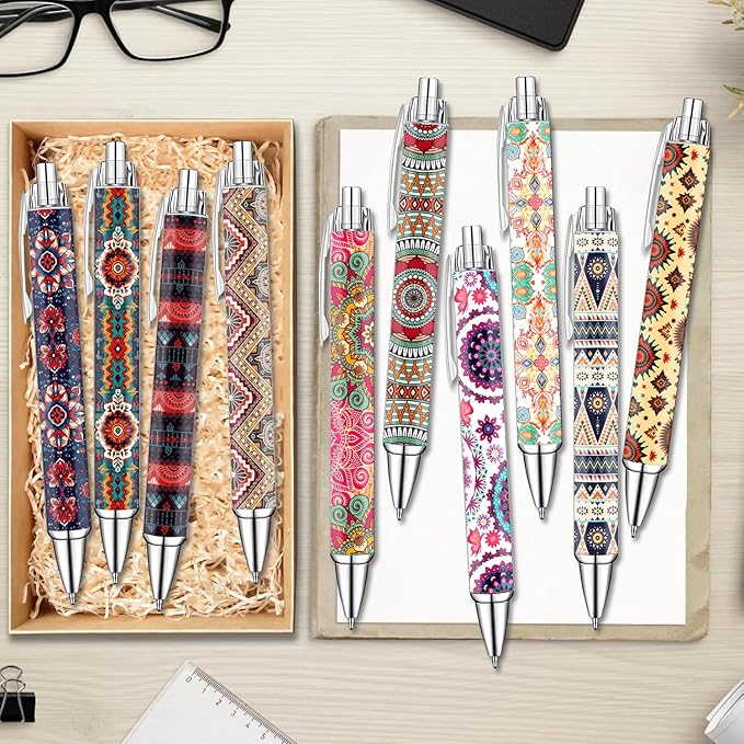 Idealmuzik Boho Pens Set – Aesthetic Bohemian-Style Gel Pens for Women, Teens, and Kids – Neutral & Earthy Tone Stationery for Journaling, School, Office, and Gift Giving, 10 Pack