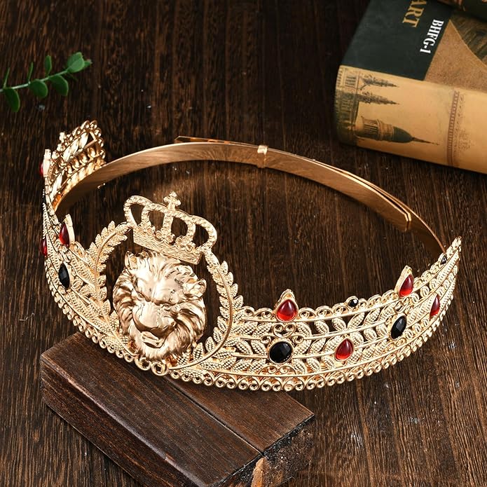King Crown and Birthday Sash, King Crown for Men,Gold Men's Tiara Prince Diadem,Royal Medieval Cosplay Birthday Prom Halloween Hair Accessories