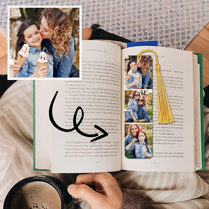 Custom Bookmark - Personalized Metal Bookmarks with Tassel, Customized Photo Color Picture Book Mark Gift for Women Men Readers Kids Book Lover Teacher Classmate Christmas Valentine's Day
