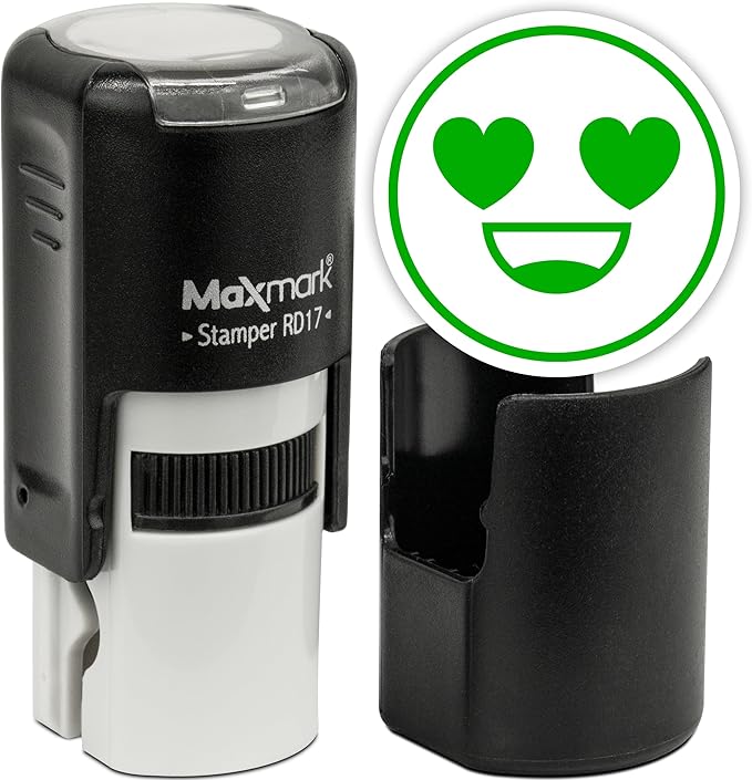 MaxMark Round Self Inking Emoji Stamp - in Love - Green Ink