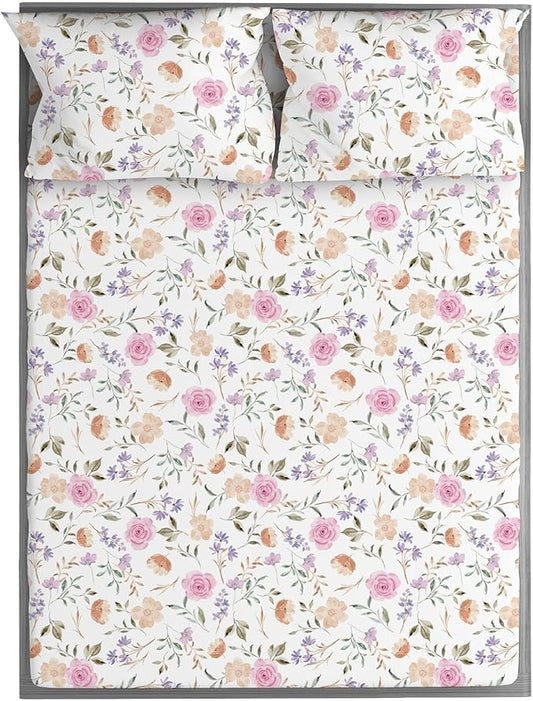 Kids Organic Viscose Derived from Bamboo Sheet Set | Twin or Full Size Fitted Bed Sheets | Oeko-Tex Certified | Cute Toddler Bedding for Girls & Boys Flower Full