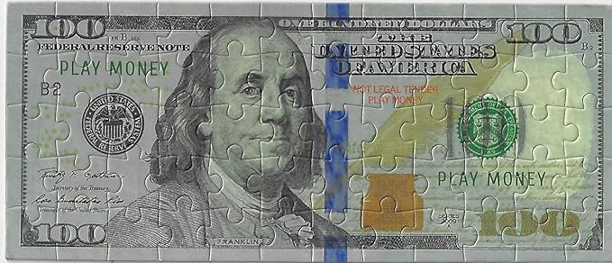100-Piece Jigsaw Puzzle 9x4 Inches 100 Hundred Dollar Bill Copy Money Puzzle Educational Kids Souvenir Birthday Gift Party