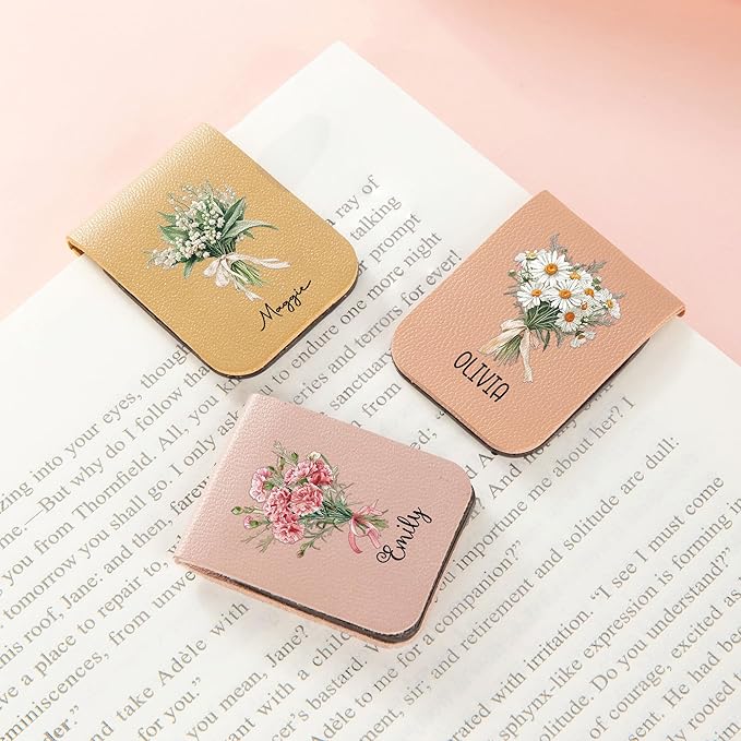 callie Personalized Magnetic Bookmark Clip - Custom Name & Birth Flower, Magnet Book Page Markers, Birthday Reading Gifts for Women Men Book Lovers